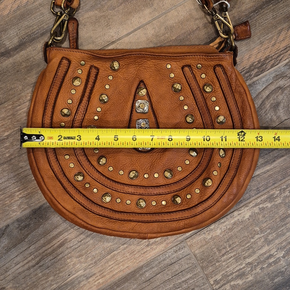 Bohemian Studded Detail Leather Horseshoe Shoulder Crossbody Bag - Picture 12 of 16